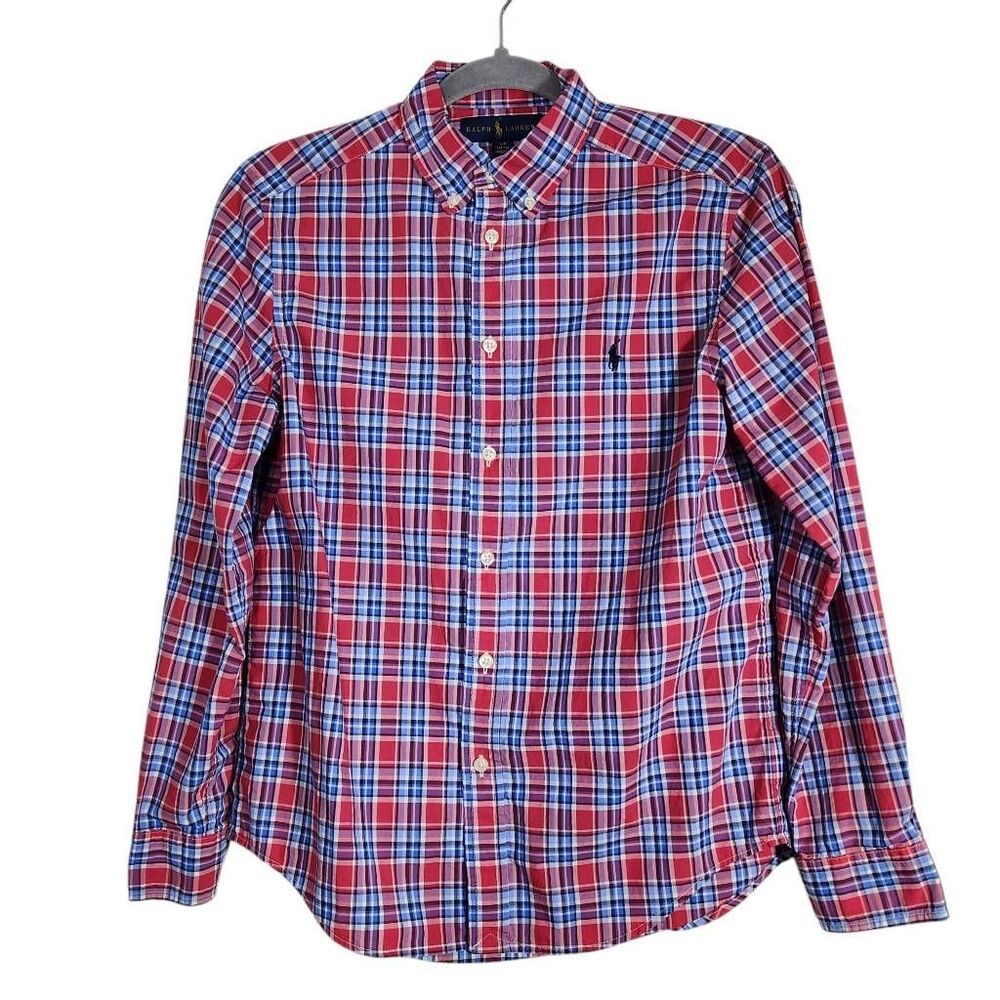 Ralph Lauren Red and Blue Plaid Long Sleeve Button-Down Shirt Size Large 14-16